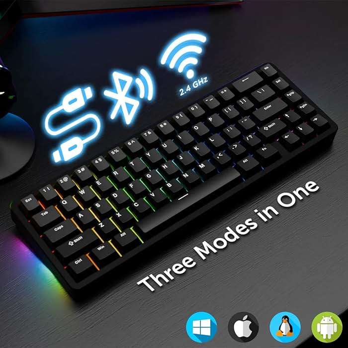 Chilkey ND65 Wireless Aluminum Mechanical Keyboard, 65% Layout Portable Gaming Keyboard, Tri-Mode BT5.0/2.4GHz/USB-C Hot Swappable Custom RGB Backlit Key Board for Laptop Office PC - Black - Image 6