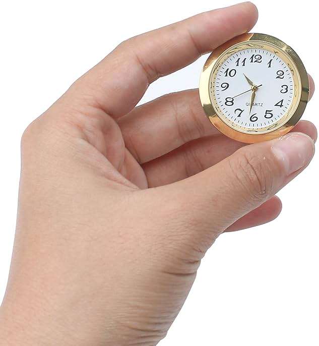 2PCS Mini Clock Face Insert Replacement, Fit 35mm (1.38") Hole Diameter, Round Inner Crystal Clock Roman Numeral Quartz Movement Miniature Metal Gold Tone Bezel Supplies for DIY Repair Craft Easy Read - Image 4