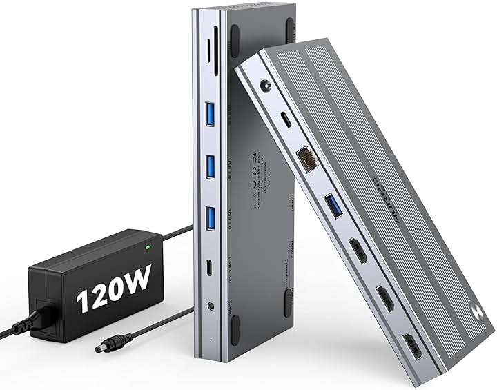Displaylink Docking Station 3 Monitors with 120W Power Adapter, 14-in-1 Laptop Dock for MacBook M1/M2/M3/M4/Windows, 3XHDMI, 5 USB Ports, Ethernet, Audio, SD/microSD - Image 1