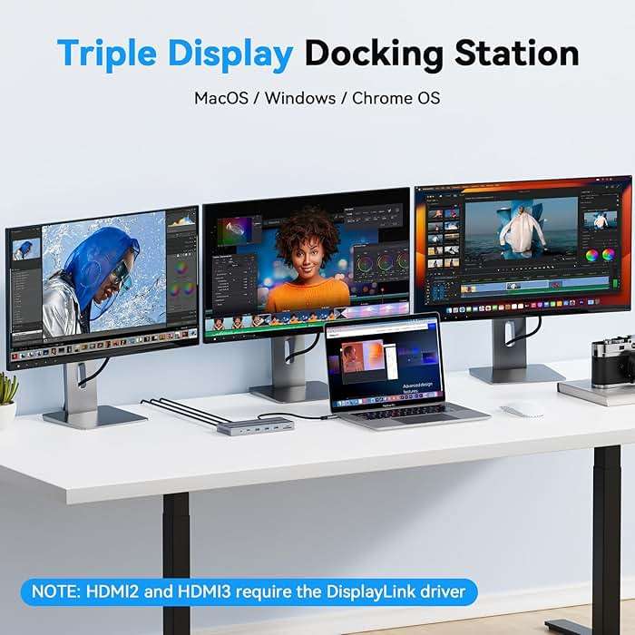 Displaylink Docking Station 3 Monitors with 120W Power Adapter, 14-in-1 Laptop Dock for MacBook M1/M2/M3/M4/Windows, 3XHDMI, 5 USB Ports, Ethernet, Audio, SD/microSD - Image 3