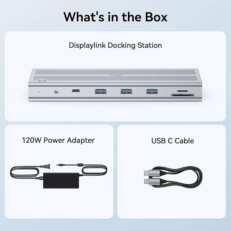 Displaylink Docking Station 3 Monitors with 120W Power Adapter, 14-in-1 Laptop Dock for MacBook M1/M2/M3/M4/Windows, 3XHDMI, 5 USB Ports, Ethernet, Audio, SD/microSD - Image 7