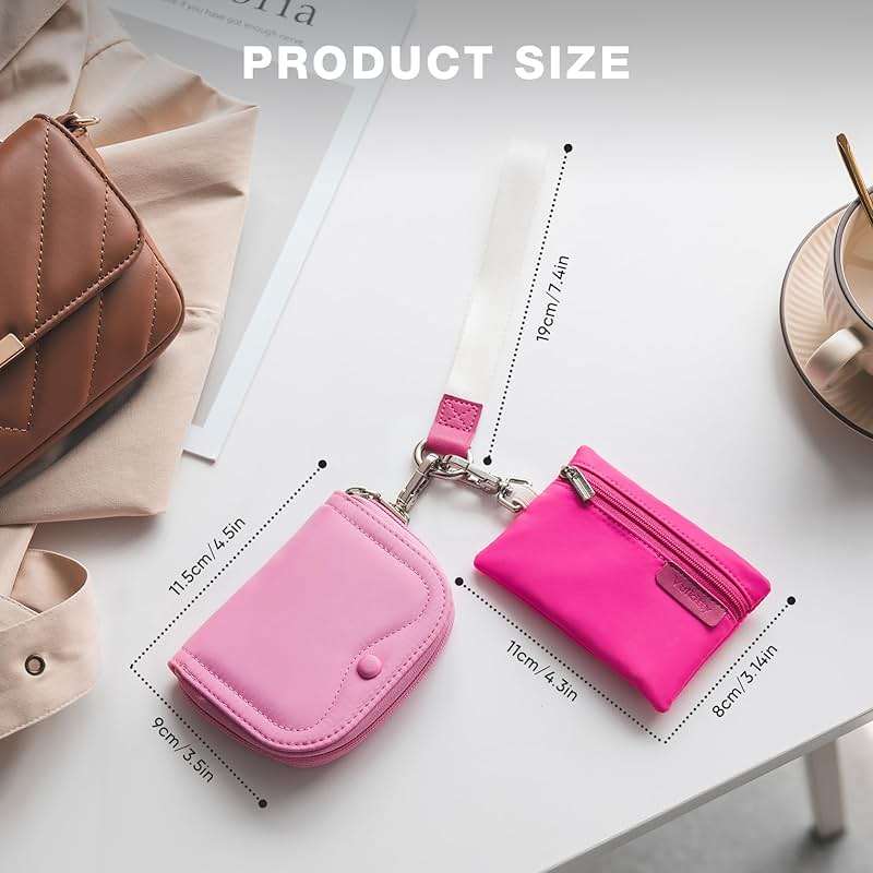 Vulkitty Keychain Wristlet Wallet, Mini Zip Around Wallet for Women Dual Pouch Portable Small Wallet Detachable Coin Purse - Image 3