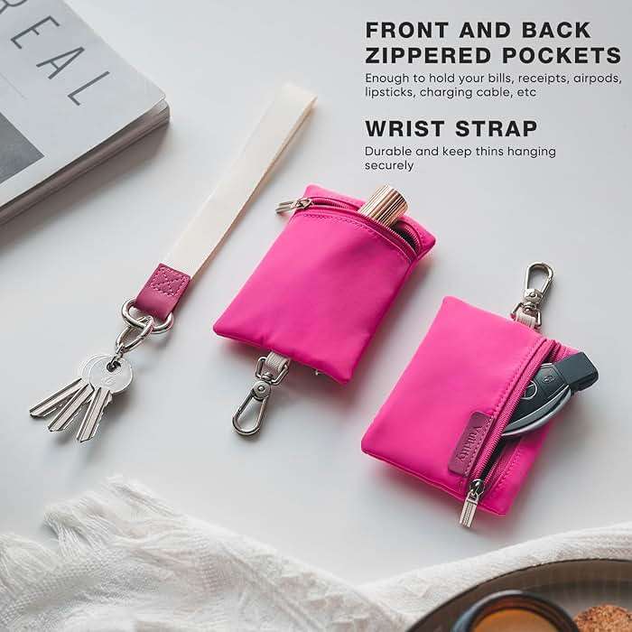 Vulkitty Keychain Wristlet Wallet, Mini Zip Around Wallet for Women Dual Pouch Portable Small Wallet Detachable Coin Purse - Image 6