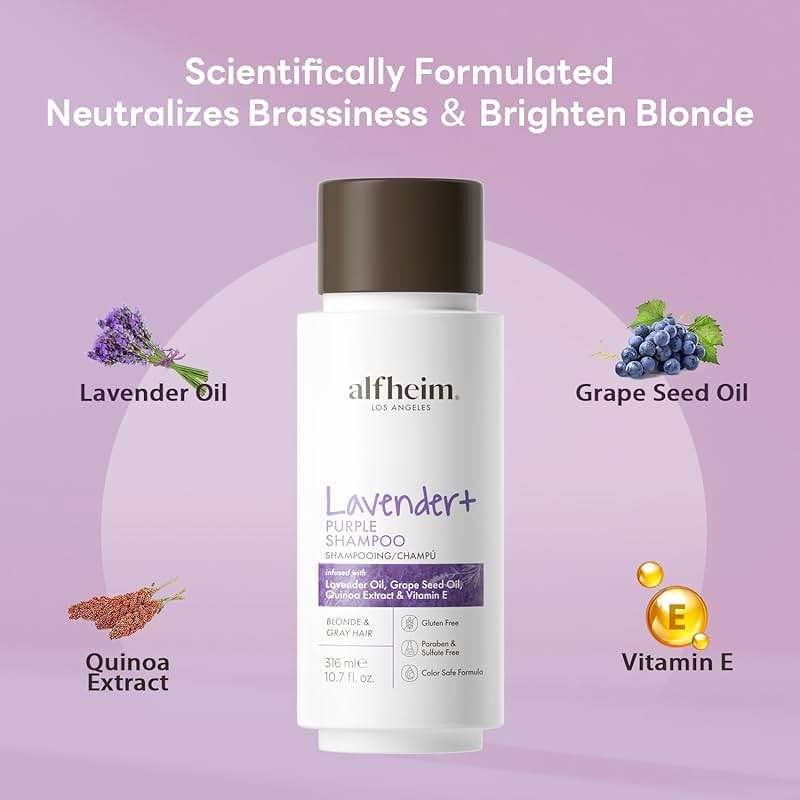ALFHEIM Lavender+ Purple Shampoo for Blonde, Silver & Color Treated Hair Travel Size – Neutralizes Brass & Yellow Tones, Restores Cool Brightness – with Quinoa Extract & Vitamin E – Sulfate-Free - Image 2