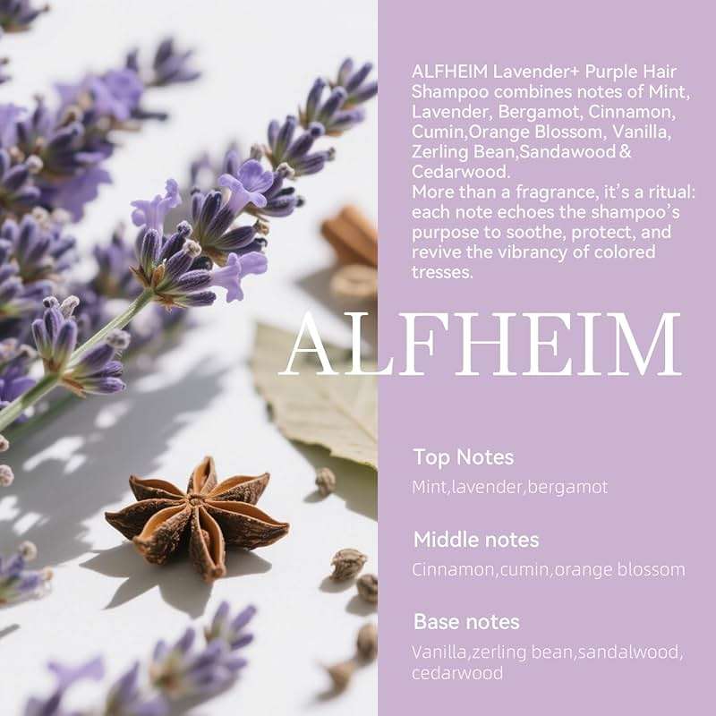 ALFHEIM Lavender+ Purple Shampoo for Blonde, Silver & Color Treated Hair Travel Size – Neutralizes Brass & Yellow Tones, Restores Cool Brightness – with Quinoa Extract & Vitamin E – Sulfate-Free - Image 3