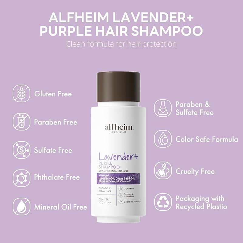 ALFHEIM Lavender+ Purple Shampoo for Blonde, Silver & Color Treated Hair Travel Size – Neutralizes Brass & Yellow Tones, Restores Cool Brightness – with Quinoa Extract & Vitamin E – Sulfate-Free - Image 7
