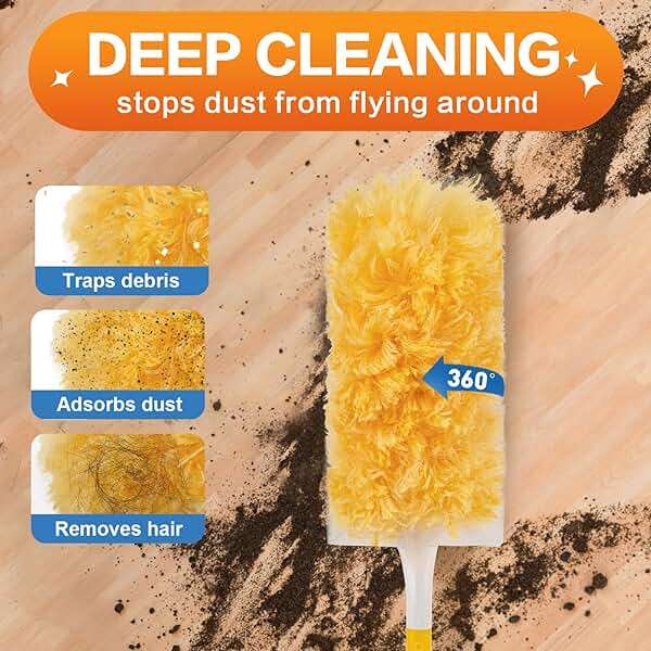 Heavy Duty Duster Refills, Disposable Dusters Kit for Cleaning Dusting Furniture Blind Ceiling Fan, Multi Surface 360 Feather Duster(60)+3FT Extended Handle +1 Handle - Image 2