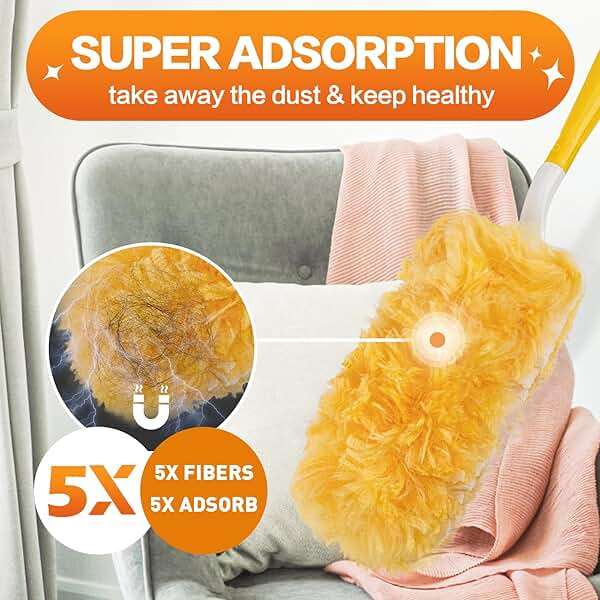 Heavy Duty Duster Refills, Disposable Dusters Kit for Cleaning Dusting Furniture Blind Ceiling Fan, Multi Surface 360 Feather Duster(60)+3FT Extended Handle +1 Handle - Image 3