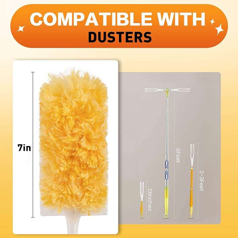 Heavy Duty Duster Refills, Disposable Dusters Kit for Cleaning Dusting Furniture Blind Ceiling Fan, Multi Surface 360 Feather Duster(60)+3FT Extended Handle +1 Handle - Image 4