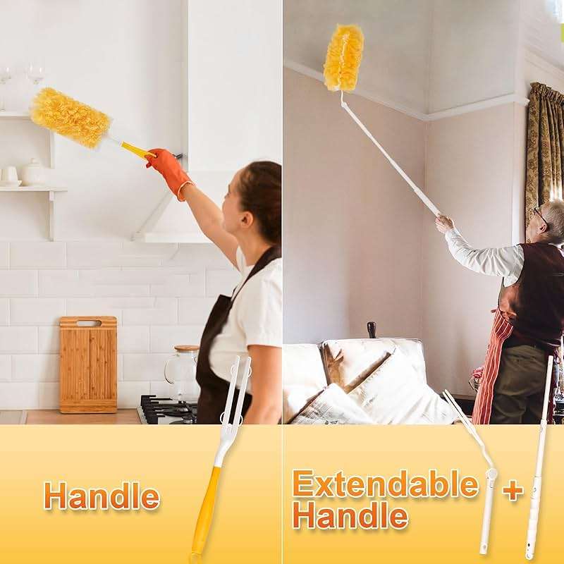 Heavy Duty Duster Refills, Disposable Dusters Kit for Cleaning Dusting Furniture Blind Ceiling Fan, Multi Surface 360 Feather Duster(60)+3FT Extended Handle +1 Handle - Image 6