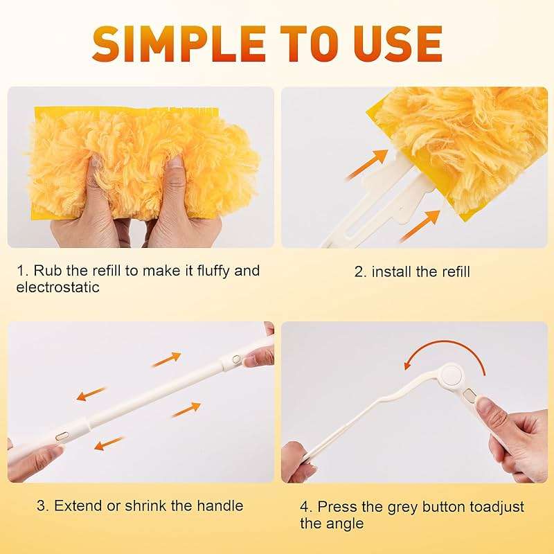 Heavy Duty Duster Refills, Disposable Dusters Kit for Cleaning Dusting Furniture Blind Ceiling Fan, Multi Surface 360 Feather Duster(60)+3FT Extended Handle +1 Handle - Image 7