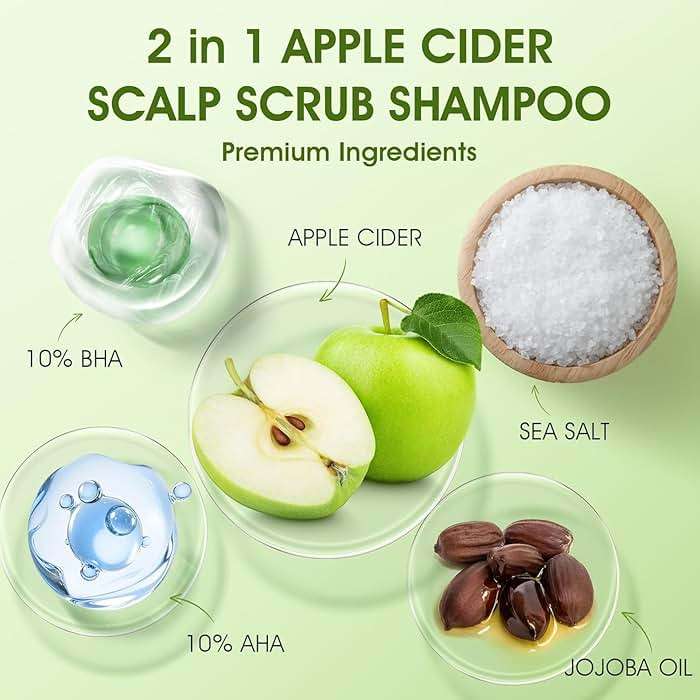 VOERUY Apple Cider Scalp Scrub, 2-in-1 AHA & BHA Scalp Exfoliator Shampoo, Detox Treatment with Sea Salt, Clarify and Remove Build Up with Silicone Scalp Massager, 10.6oz/300g - Image 2