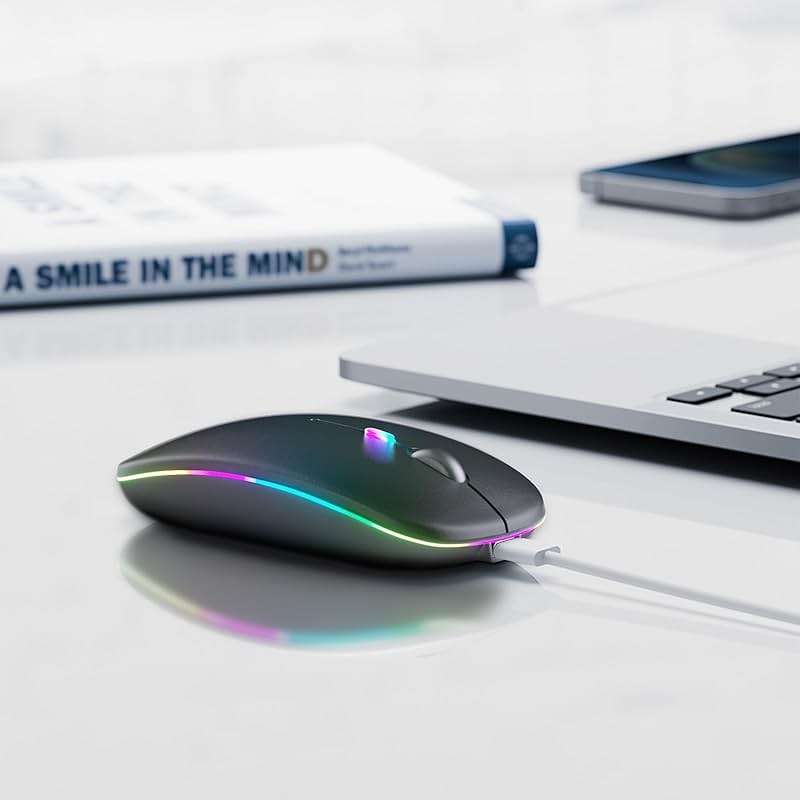 Wireless Bluetooth Mouse, Rechargeable, LED, Silent, Ultra-thin Design (Bluetooth 5.2 and 2.4GHz USB Receiver) | Portable Computer Mouse for Laptops, iPads, MacBooks and Apple Devices (Black) - Image 6