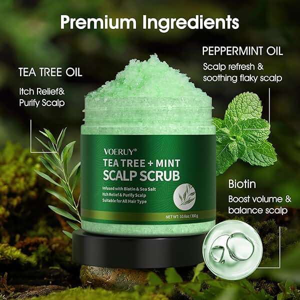 VOERUY Scalp Scrub, Tea Tree Scalp Exfoliator Scrub Shampoo, 2-in-1 Scalp Treatment with Mint Oil, Hair Treatment to Clarify and Remove Build up with Silicone Scalp Massager, 10.6oz/300g - Image 3