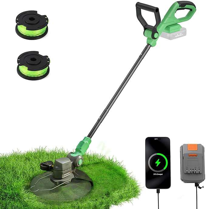 WORKPROX 12inch 20V Weed Wacker, Includes 4.0Ah Li-Ion Battery, Grass Cutter with Auto Line Feed, 2 in 1 Lawn Edger and String Trimmer, with 2Pcs Grass Trimmer Spool Line - Image 1