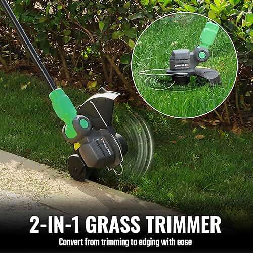 WORKPROX 12inch 20V Weed Wacker, Includes 4.0Ah Li-Ion Battery, Grass Cutter with Auto Line Feed, 2 in 1 Lawn Edger and String Trimmer, with 2Pcs Grass Trimmer Spool Line - Image 4