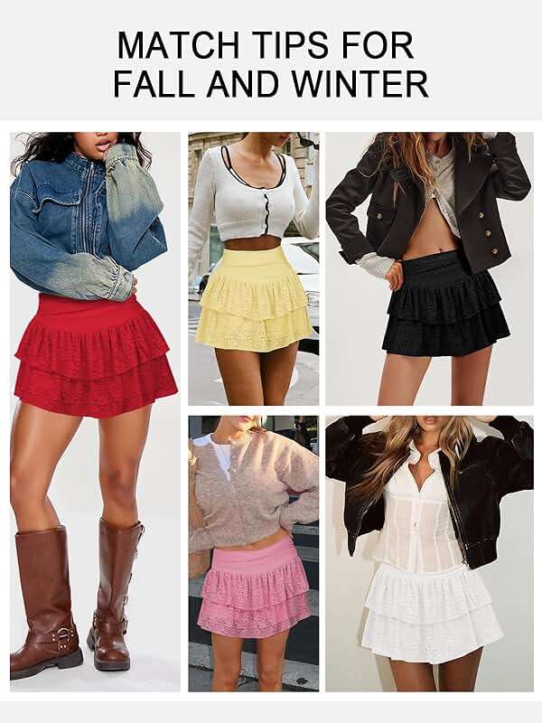 Women's Cute Ruffle Mini Skirt Y2K Party Club Short Skirts for Women Sexy Lace Flared Flowy Casual Swing Beach Skirt - Image 2