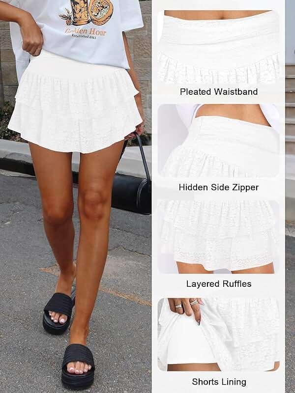 Women's Cute Ruffle Mini Skirt Y2K Party Club Short Skirts for Women Sexy Lace Flared Flowy Casual Swing Beach Skirt - Image 4
