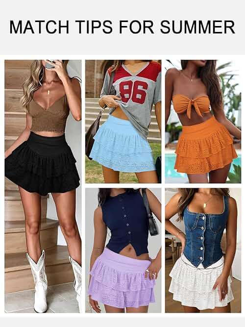 Women's Cute Ruffle Mini Skirt Y2K Party Club Short Skirts for Women Sexy Lace Flared Flowy Casual Swing Beach Skirt - Image 5