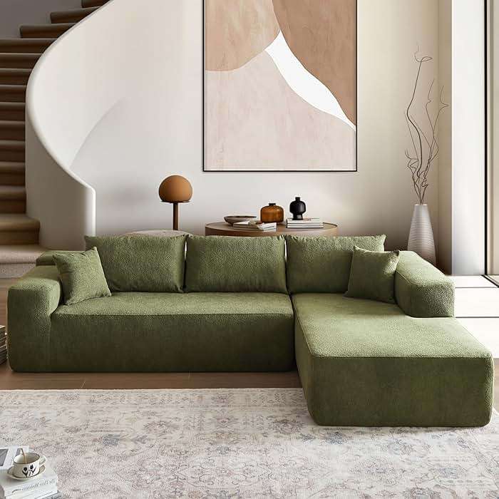 106" Cloud Sectional Couches for Living Room,L Shaped Boneless Couch with Comfy Chaise,Modular Sofa with Deep Seat No Assembly Required,Green - Image 1