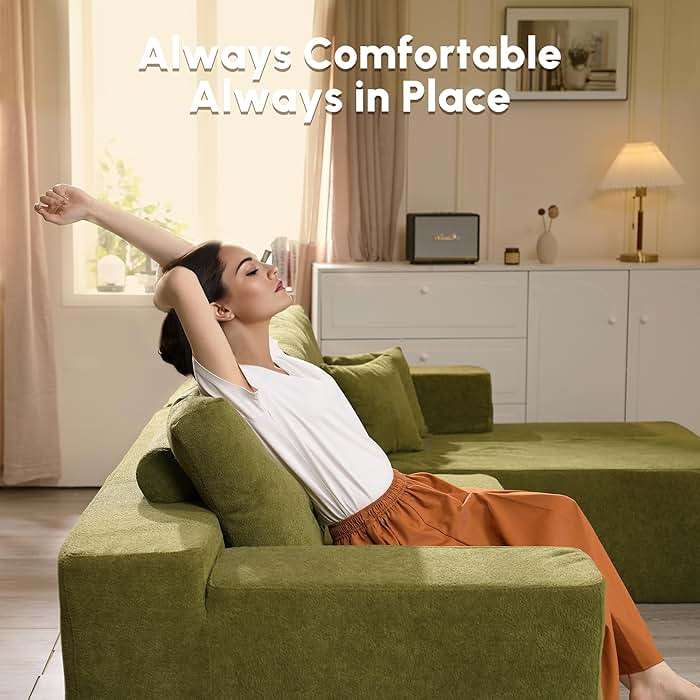 106" Cloud Sectional Couches for Living Room,L Shaped Boneless Couch with Comfy Chaise,Modular Sofa with Deep Seat No Assembly Required,Green - Image 3