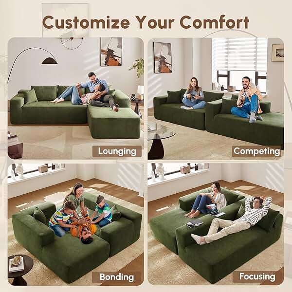 106" Cloud Sectional Couches for Living Room,L Shaped Boneless Couch with Comfy Chaise,Modular Sofa with Deep Seat No Assembly Required,Green - Image 6