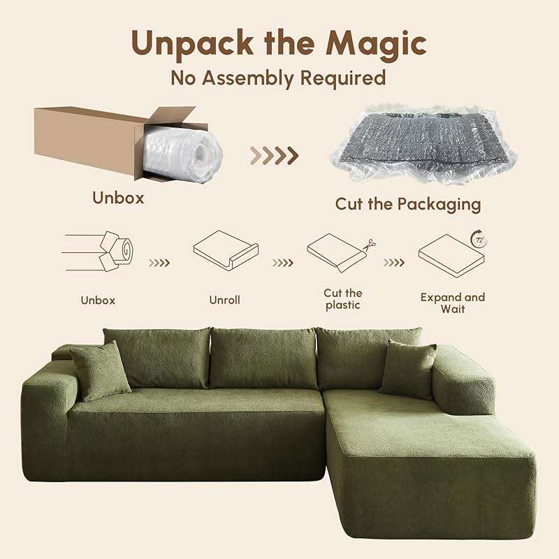 106" Cloud Sectional Couches for Living Room,L Shaped Boneless Couch with Comfy Chaise,Modular Sofa with Deep Seat No Assembly Required,Green - Image 7
