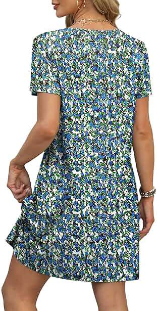 OFEEFAN Summer Dresses for Women 2026 Loose V Neck Short Sleeve Casual T Shirt Dress Sundresses Swimsuit Coverup with Pockets - Image 4