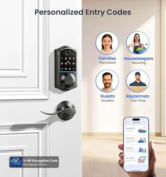 Veise VE017-L Fingerprint Smart Lock with Lever Handles, App Control, Keyless Entry Front Door Lock Set, Electronic Digital Keypad Deadbolt, Remote Grant, Emergency Power Port, Auto Lock, Matte Black - Image 3