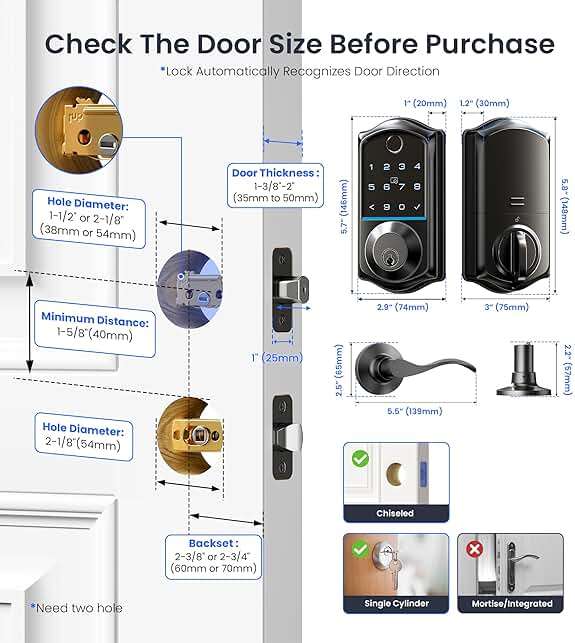Veise VE017-L Fingerprint Smart Lock with Lever Handles, App Control, Keyless Entry Front Door Lock Set, Electronic Digital Keypad Deadbolt, Remote Grant, Emergency Power Port, Auto Lock, Matte Black - Image 6