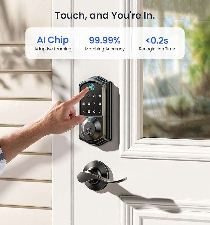 Veise VE017-L Fingerprint Smart Lock with Lever Handles, App Control, Keyless Entry Front Door Lock Set, Electronic Digital Keypad Deadbolt, Remote Grant, Emergency Power Port, Auto Lock, Matte Black - Image 8