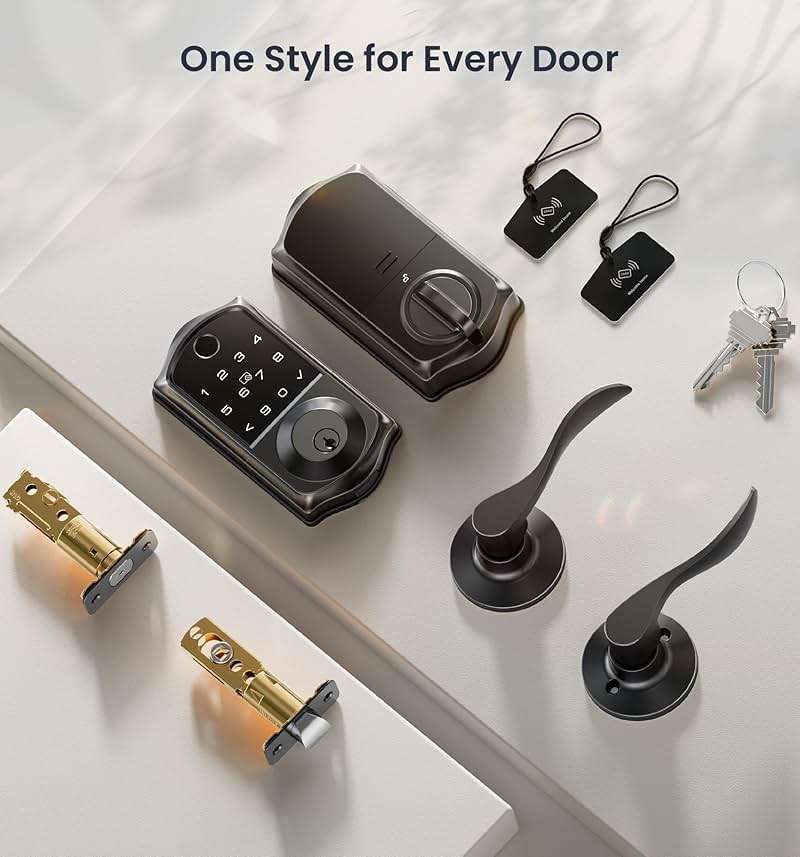 Veise VE017-L Fingerprint Smart Lock with Lever Handles, App Control, Keyless Entry Front Door Lock Set, Electronic Digital Keypad Deadbolt, Remote Grant, Emergency Power Port, Auto Lock, Matte Black - Image 9