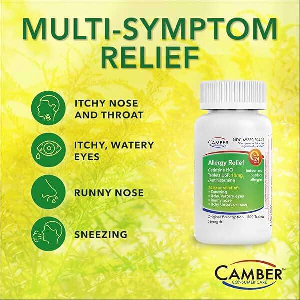 Camber Cetirizine HCI 10mg Tablets, 24-Hour Allergy Relief, Allergy Medication - 100 Count - Image 4