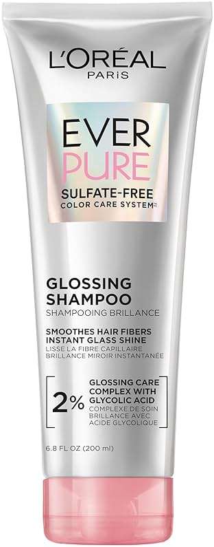L’Oreal Paris Sulfate Free Glossing Shampoo with Glycolic Acid, Provides Intense Glass Hair Shine, Smoothness & Soft Feel, Suitable for Dull, Dry, and Color-Treated Hair, EverPure, 6.8 Fl Oz - Image 1