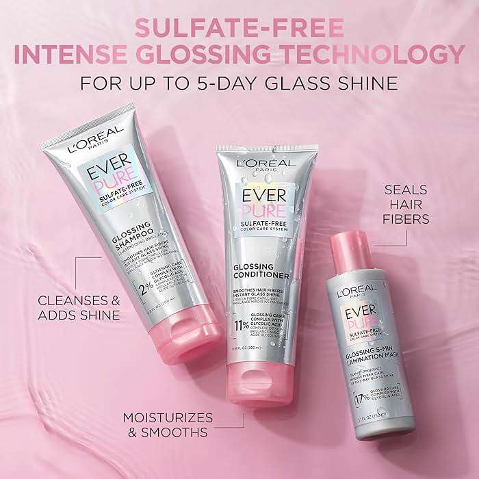 L’Oreal Paris Sulfate Free Glossing Shampoo with Glycolic Acid, Provides Intense Glass Hair Shine, Smoothness & Soft Feel, Suitable for Dull, Dry, and Color-Treated Hair, EverPure, 6.8 Fl Oz - Image 3