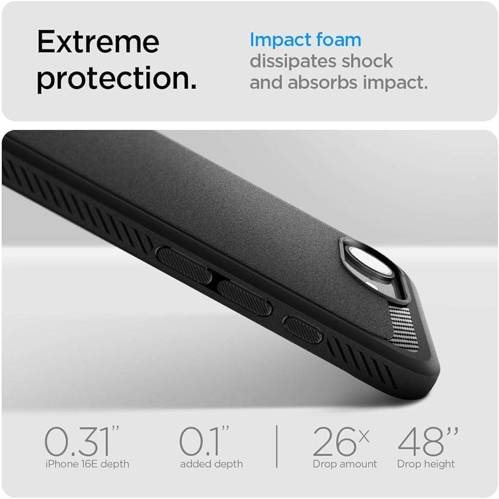 Spigen for iPhone 17e / 16e Case, Rugged Armor MagFit [Compatible with Magsafe Accessories] [Military-Grade Protection] - Matte Black - Image 5