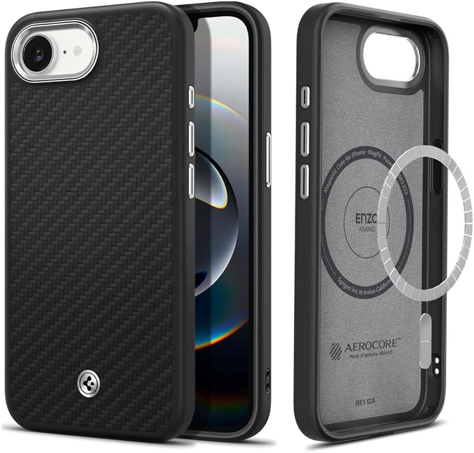 Spigen for iPhone 17e / 16e Case, Enzo Aramid MagFit [Compatible with Magsafe Accessories] [Military-Grade Protection] - Matte Black - Image 1