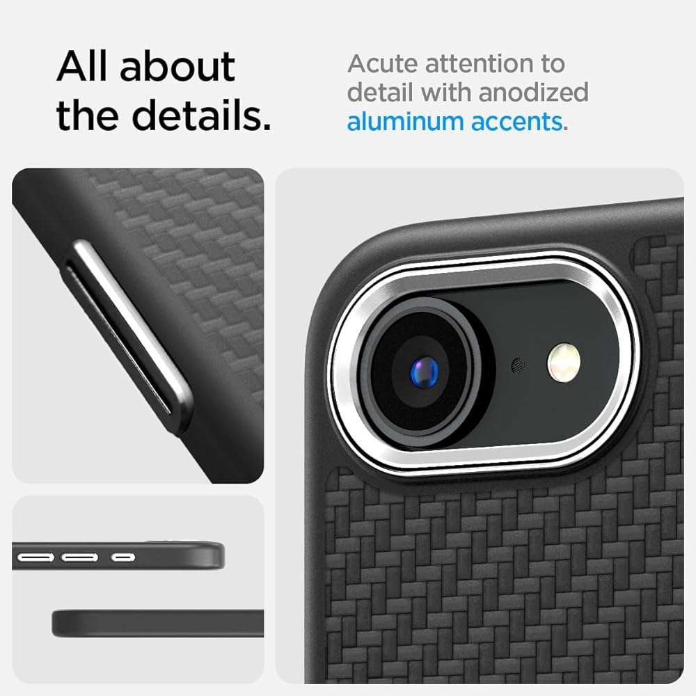 Spigen for iPhone 17e / 16e Case, Enzo Aramid MagFit [Compatible with Magsafe Accessories] [Military-Grade Protection] - Matte Black - Image 6