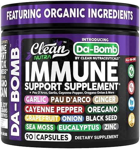 Organic Immune Support with PAU D'Arco Garlic Cayenne Pepper Oregano Ginger Grapefruit Onion Black Seed Sea Moss Black Pepper Zinc Eucalyptus Vitamin C Vitamin D Organic Soursop By Clean Nutra - Image 2