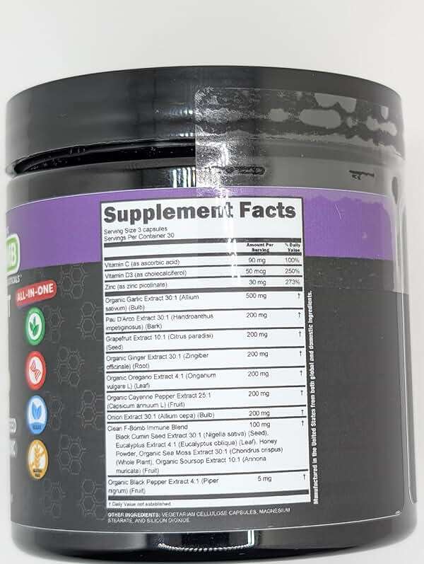 Organic Immune Support with PAU D'Arco Garlic Cayenne Pepper Oregano Ginger Grapefruit Onion Black Seed Sea Moss Black Pepper Zinc Eucalyptus Vitamin C Vitamin D Organic Soursop By Clean Nutra - Image 8