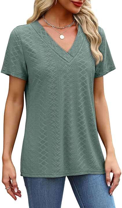 SAMPEEL Women's Eyelet Crossed V Neck Short Sleeve T-Shirt - Image 4