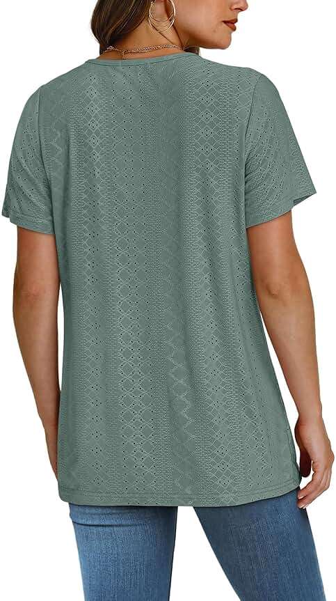 SAMPEEL Women's Eyelet Crossed V Neck Short Sleeve T-Shirt - Image 5