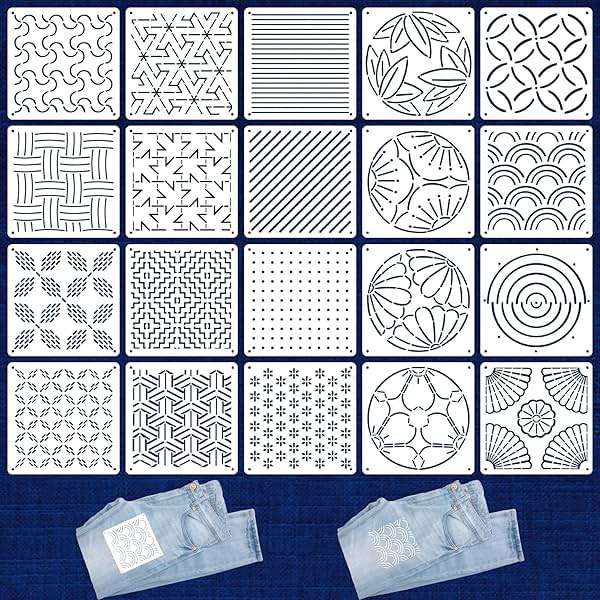 20 Pcs Sashiko Stencils 5.1 x 5.1 Inch Plastic Sashiko Template Pattern Geometric Embroidery Stabilizers Drawing Line Template for Hand Quilting Sewing - Image 1