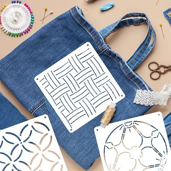 20 Pcs Sashiko Stencils 5.1 x 5.1 Inch Plastic Sashiko Template Pattern Geometric Embroidery Stabilizers Drawing Line Template for Hand Quilting Sewing - Image 4