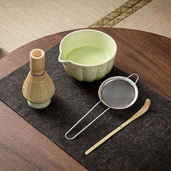 SFTXEY Matcha Whisk Set, Matcha Set Includes Ceramic Matcha Bowl, Bamboo Whisk, Scoop, Chasen Holder, Sifter, 5 Pcs Perfect Matcha Kit for Matcha Lover (Mottled Green) - Image 4
