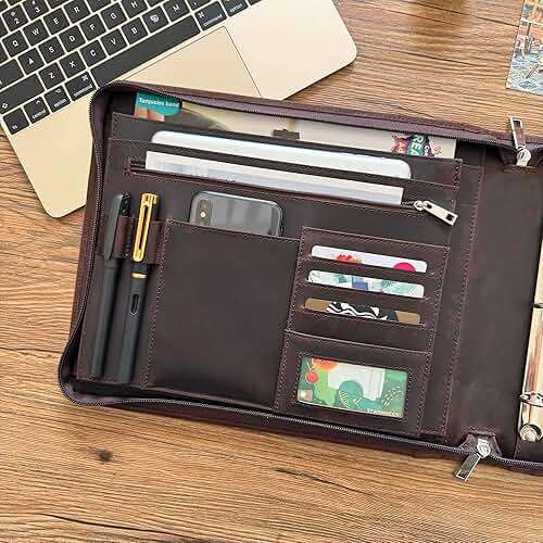 Business 3 Ring Check Binder, Genuine Leather Check Book Portfolio for 3 Holes or 9 Holes Checks, Check Book Binder for 11 1/4"x9", Crazy Horse Leather (Dark Brown, Standard) - Image 3