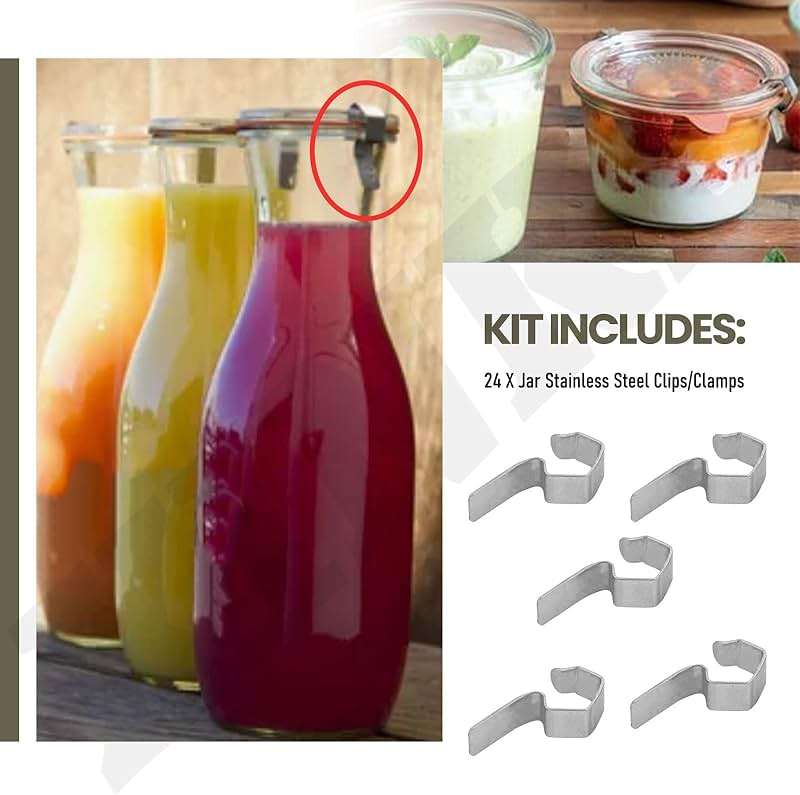 XINKE 24 Pcs Jar Stainless Steel Clips/Clamps for 6 Jars, for Airtight Seal The Seal and Clips Close The Jar Tightly - Image 3
