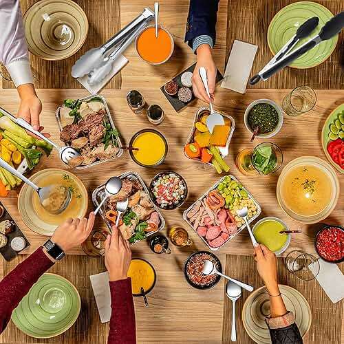 17PCS Serving Utensils Set Flatware, Stainless Steel Serveware Large Serving Spoons, Slotted Spoons, Forks, Tongs, Cake Server,Soup and Skimmer Spoon for Buffet, Catering, Party, Dinner (Silver) - Image 2