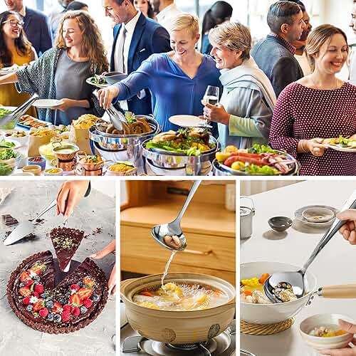 17PCS Serving Utensils Set Flatware, Stainless Steel Serveware Large Serving Spoons, Slotted Spoons, Forks, Tongs, Cake Server,Soup and Skimmer Spoon for Buffet, Catering, Party, Dinner (Silver) - Image 5