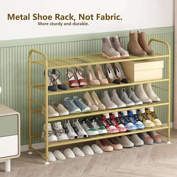 LINZINAR Shoe Rack 4 Tier Storage Organizer for Closet Entryway Metal Gold - Image 5